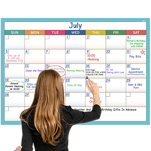 Large Dry Erase Calendar for Wall - Undated 1 Month Wall Calendar, 40" x 28", Erasable & Reusable Laminated White Board Calendar with 8 Round Stickers, Great Layout Wall Calendar Dry Erase for Home, Office and School
