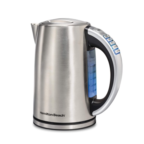 Hamilton Beach 41020R 1.7 Liter Variable Temperature Electric Kettle for Tea and Hot Water, Cordless, Keep Warm, LED Indicator, Auto-Shutoff and Boil-Dry Protection, Stainless Steel - 