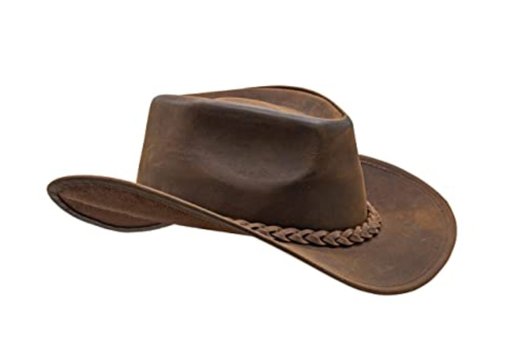 MEDIUM - HADZAM Block Grain Leather Cowboy Hat for Men Women Shape able into Out Back hat Durable Leather Hats for Men | Western hat
