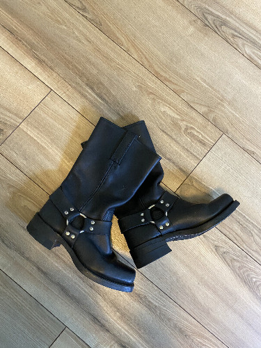 Frye 7 M Black Harness 12R Leather Boots Engineer Motorcycle Square Toe Mens