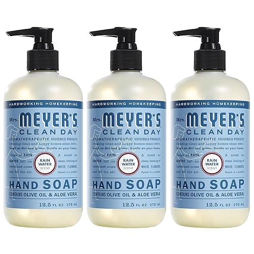 MRS. MEYER'S CLEAN DAY Hand Soap, Made with Essential Oils, Biodegradable Formula, Rain Water, 12.5 fl. oz - Pack of 3 - Rain Water - 4.17 Fl Oz (Pack of 3)