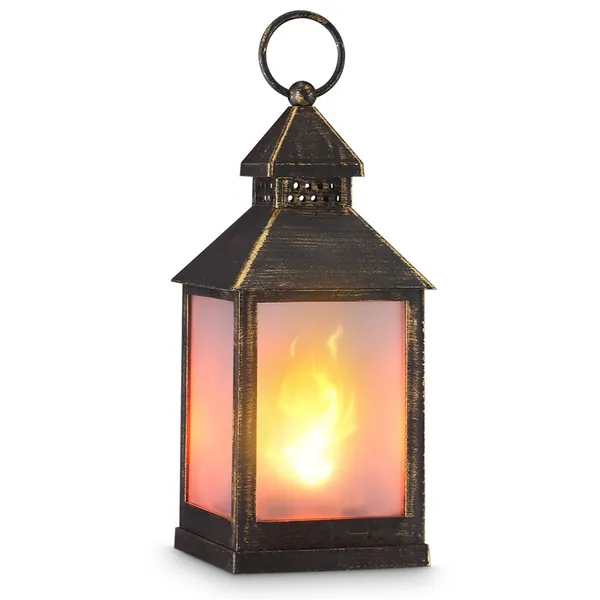 zkee 11" Vintage Style Decorative Lantern,Flame Effect LED Lantern,(Golden Brushed Black,4 Hours Timer) Indoor Lanterns Decorative,Outdoor Hanging Lantern,Decorative Candle Lanterns - 1