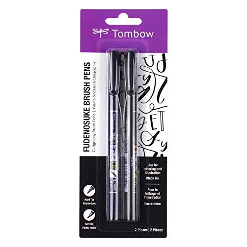 Tombow 62038 Fudenosuke Brush Pen, 2-Pack. Soft and Hard Tip Fudenosuke Brush Pens for Calligraphy and Art Drawings - 2 Count (Pack of 1) - Black