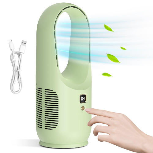 Advwin Bladeless Desk Fan, 3 Speed Portable Fan, Portable Rechargeable USB Breeze Quiet Fan for Home, Office, Bedroom, Living Room, Dorm Green - Green