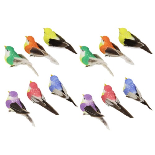 12 Pieces Artificial Foam Parrot, Feathered Bird Ornaments with Wires, DIY Craft for Home and Garden Lawn Decoration Party Accessories