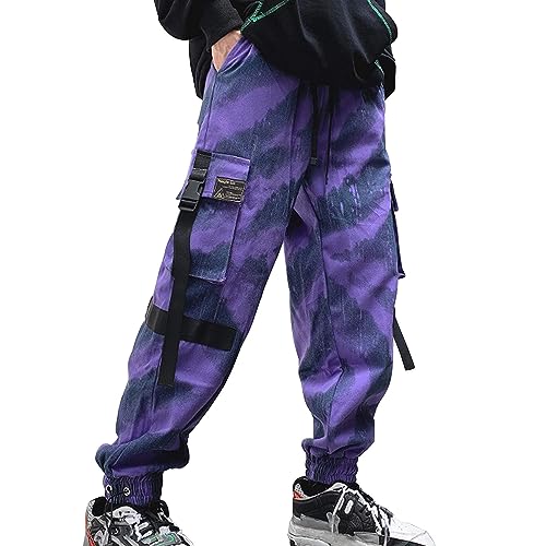 XYXIONGMAO Men's Purple Techwear Streetwear Joggers Tactical Hip Hop Pants Purple Overalls Sweatpants Cargo Pants for Men - XX-Large - purple