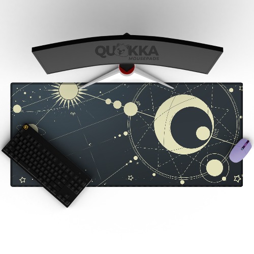 Celestial Astrology Design Mousepad Deskmat - 60x30cm / 3mm / Black Stitched