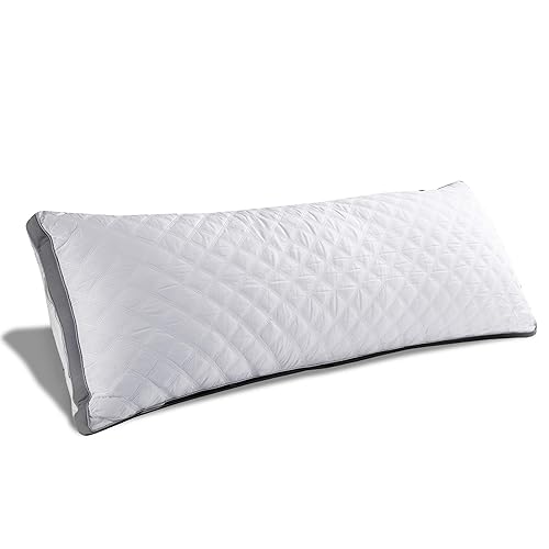 Oubonun Premium Adjustable Loft Quilted Body Pillows - Firm and Fluffy - Quality Plush - Down Alternative - Head Support Pillow - 21"x54" - White-gray Side