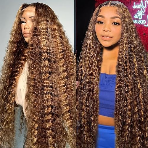 Ombre Lace Front Wigs Human Hair Highlight Deep Wave 5x5 HD Lace Closure Wigs Human Hair Honey Blonde Wig Human Hair Pre Plucked 4/27 Curly Wig Colored Wet And Wavy Closure Wig 180% Density 34 Inch - 34 Inch - 5x5 Highligt Deep Wave Closure Wig