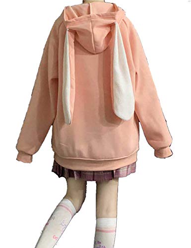 BSTANG Autumn Lace Up Hoodies Cartoon Rabbit Pentacle Print Sweatshirt Kawaii Long Sleeve Loose Women Tracksuit - Large-X-Large - Pink