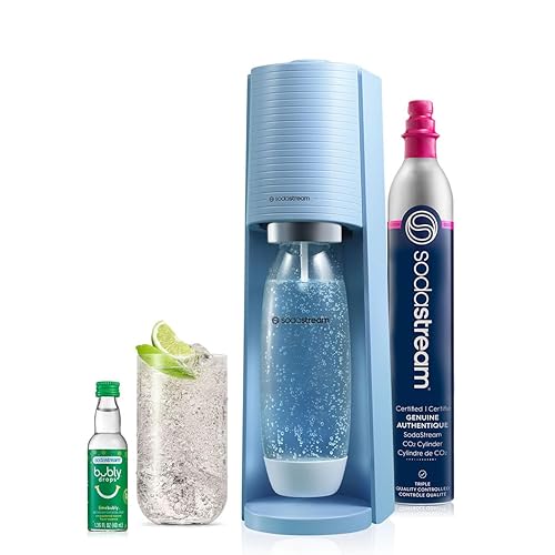 SodaStream Terra Sparkling Water Maker (Misty Blue) with CO2, DWS Bottle and Bubly Drop - Misty Blue - Starter Kit