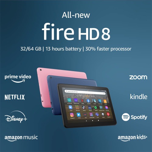 All-new Amazon Fire HD 8 tablet, 8” HD Display, 32 GB, 30% faster processor, designed for portable entertainment, (2022 release), Black, without lockscreen ads - 32 GB Without Lockscreen Ads Black Fire HD 8