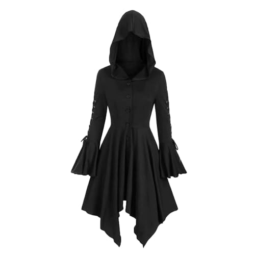 Ghostface Robe For Women Halloween Costumes With Hood Witch Cape Prom Performances Cosplay Costumes(B) - Size-M - Black