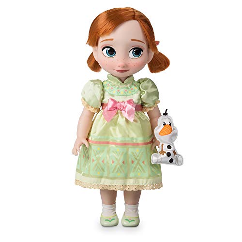 Disney Store Official Animators' Collection Anna Doll, Frozen, 16 Inches, Includes Olaf with Molded Details, Fully Posable Toy in Satin Dress - Suitable for Ages 3+ Toy Figure - Anna