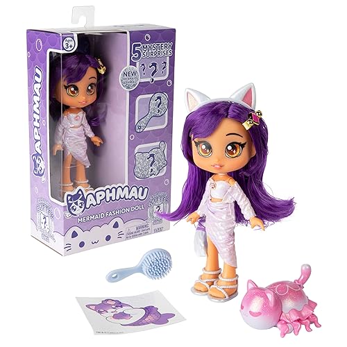 Aphmau Fashion Doll & Accessories Mermaid, 5 Mystery Surprise Toys, Exclusive Glitter MeeMeows Mini Figure, Official Merch - Mermaid