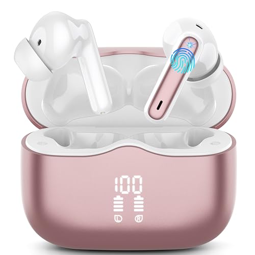 Bluetooth Kopfhörer, Kopfhörer Kabellos Bluetooth 5.3 In Ear Kopfhörer mit 4 ENC Noise Cancelling Mic, Kabellose Kopfhörer Tiefer Bass Wireless Earbuds 40Std, IP7 Wasserdicht Ohrhörer, Roségold - Roségold