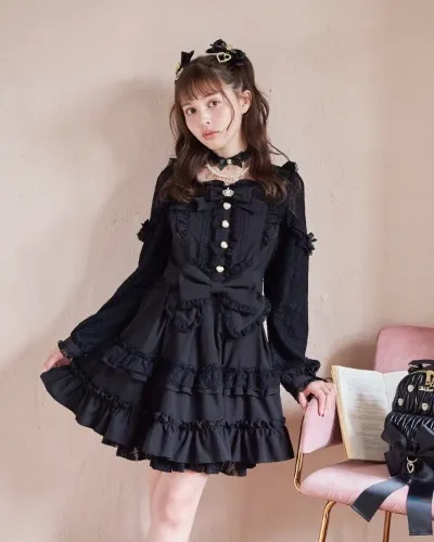 Black Tiara Ribbon Tiered One-Piece