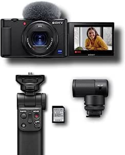 Sony ZV-1 Digital Camera for Content Creators, Vlogging and YouTube with Flip Screen, Built-in Microphone, 4K HDR Video, Touchscreen Display, Live Video Streaming, Webcam & Content Creator Kit - w/ Content Creator Kit Black