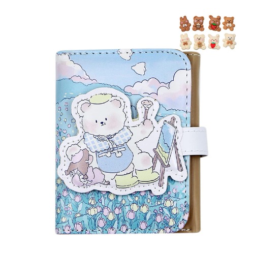 Kawaii Bear Wallet Cute Cartoon Card Holder Girls Coin Purse Anime Key Bag Card Case Front Pocket Wallet (Blue-2) - Blue-2