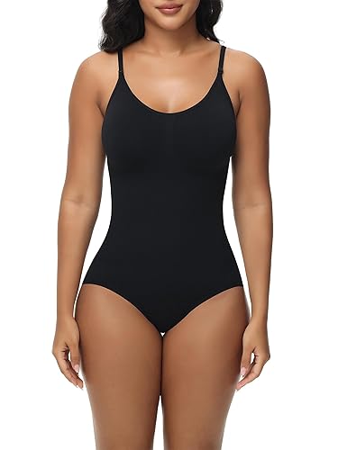 Breampot Shapewear Damen Bauchweg Bodysuit Formender Vielseitige Body Shper Frauen atmungsaktiven Materialien mit Verstellbarer Schultergurt - XXS-XS - Hüften Umwickeln-Schwarz