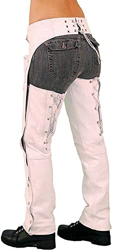 White Leather Chaps W/Adjustable Back & Thigh Lacing - Large