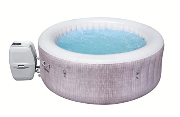 Bestway Honolulu SaluSpa 2-6 Person Inflatable Round Outdoor Hot Tub Spa with 140 Soothing AirJets, Filter Cartridges, Pump, & Insulated Cover, Gray - 77in. X 28in. - Gray Wicker Print