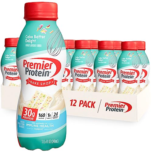 Premier Protein Shake, Cake Batter, 30g Protein, 1g Sugar, 24 Vitamins & Minerals, Nutrients to Support Immune Health, 11.5 Fl Oz, 12 Count - Cake Batter - 11.5 Fl Oz (Pack of 12)