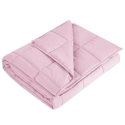 L'AGRATY Weighted Blanket - 48"x72" 15lbs Cooling Breathable Heavy Blanket Microfiber Material with Glass Beads Big Blanket for Adult All-season Summer Fall Winter Soft Thick Comfort Blanket - Pink - 48" x 72" | 15lbs