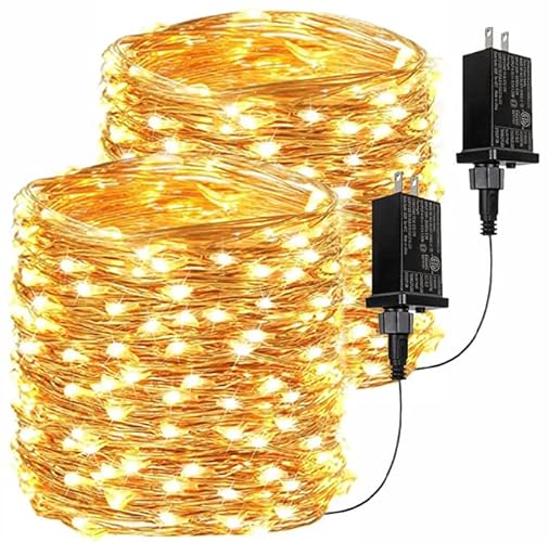 2Pack Each 66Ft 200 LED Fairy Lights Plug in, Waterproof String Lights Outdoor 8 Modes Christmas Lights Bedroom Decor, Twinkle Lights for Girl's Room Garden Christmas Decorations (Warm White) - Warm White - 2 Pack(400LED)