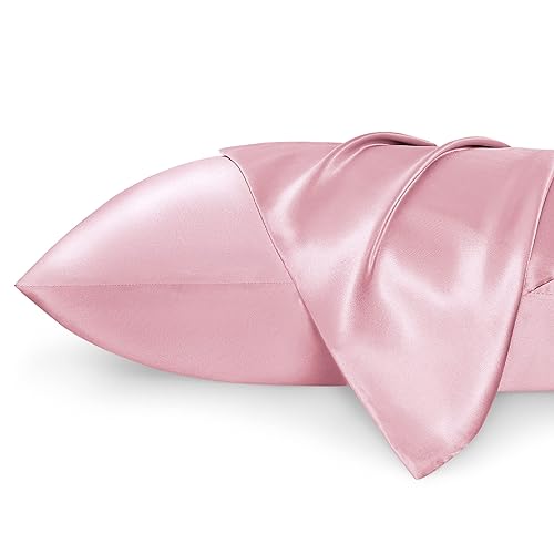 Bedsure Satin Pillowcase 2 Pack Similar to Silk Pillow Cases Standard Size, Pillow Case for Sleeping Women with Envelope Closure, Gifts for Women Men, Pink, 20x26 Inches - Standard (20" x 26") - 08 - Pink - 2