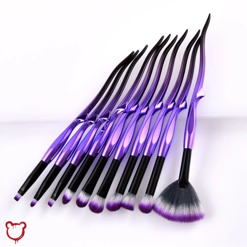 Gothic Purple Makeup Brush Set - 10pcs