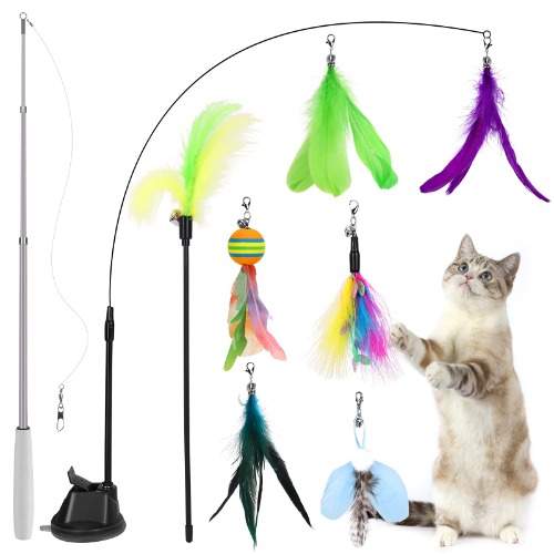 Jouet Interactif pour Chat, 9 Jouets pour Chats avec Ressorts, Dont 6 Ressorts Interchangeables, 2 Tiges pour Chats Interactives Rétractables Et 1 Barre à Ressorts
