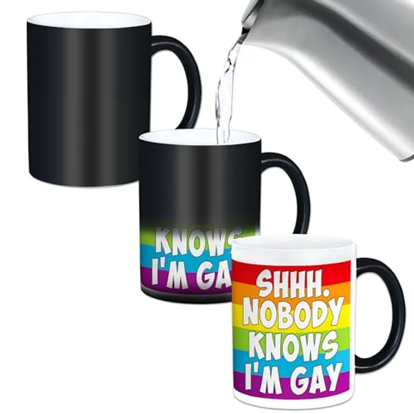 Nobody Knows I’m Gay Rainbow Heat Change Mug, LGBTQ Pride Mug, Funny Coffee Mug for Transgender Lesbian Bisexual, Novelty Funny Gag Gay Gifts
