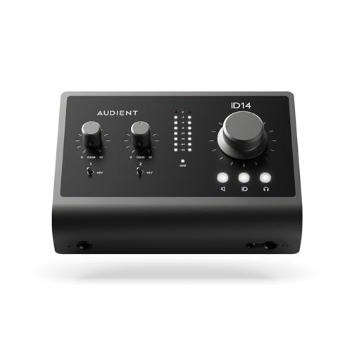 Audient Audio Interface iD14 MKII, 2 Class-A Microphone Preamps (High Performance USB Audio Interface, USB-C Connector, Monitor Mix and Monitor Panning Function, 2 Headphone Outputs), Black - Single - Single