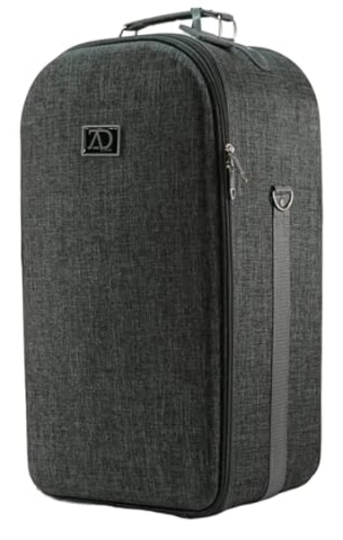 Adolfo Design Extra Large Wig Travel Box with Top Handle, Shoulder Strap & Double Zipper, Carrying Case with Removable Head-Holding Base -Denim Grey