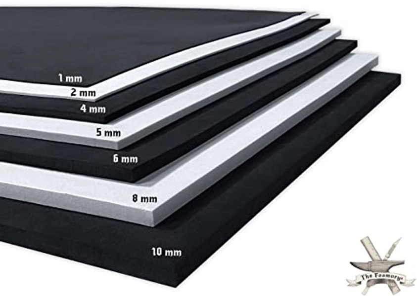 EVA Foam Cosplay - 5mm (1mm to 10mm) - White or Black - 14" x 39" Sheet - Ultra High Density Craft Foam 85 kg/m3 - by The Foamory