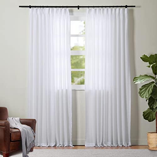 TWOPAGES Light Filtering White Sheer Curtain Pinch Pleat Drape Elegant Window Panel Transparent Curtain Sheer Drape for Kitchen Bedroom Gauze Curtain (1 Panel, 52Wx72L) - 52Wx72L - White