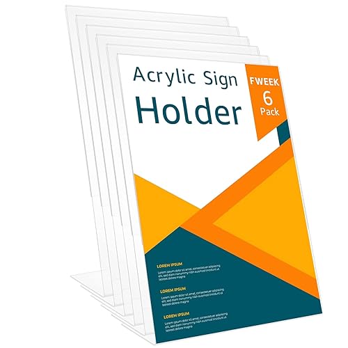 FWEEK 6PCS A4 Menu Holder A4 Acrylic Sign Holder Clear Display Stand, L-Shape Plastic Clear Display Counter Poster Picture Holder for Restaurant Store Bar Company