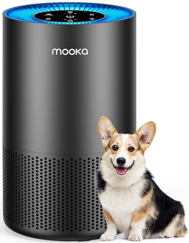 Air Purifiers for Home Large Room Pets Up to 1300 Sq Ft, MOOKA H13 True HEPA Air Purifier Cleaner with 360° Air Inlet, Fragrance, 13dB Air Purifier for Bedroom Wildfire Smoke Pet Dust Pollen Odor - Black