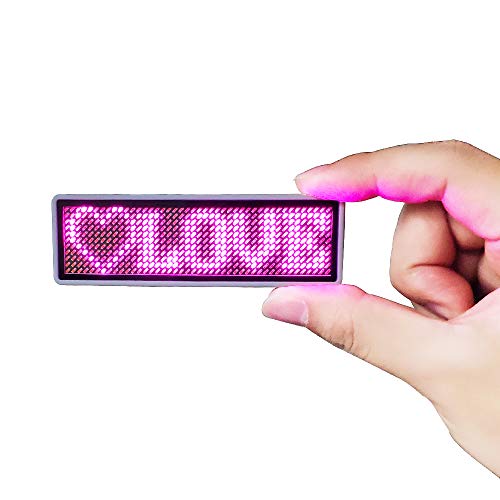 LED Scrolling Name Tag Moving Message Sign Business Card Badges Business Card Screen Scrolling for Restaurant Shop Party Bar Exhibition (Pink)