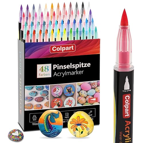 Acrylic Paint Pens for Rocks painting 48-Colours acrylstifte paint markers Set for Wood Crafts Ceramic Glass Stone Pebble Colouring for Kids Adults Craft Supplies Brush - 48