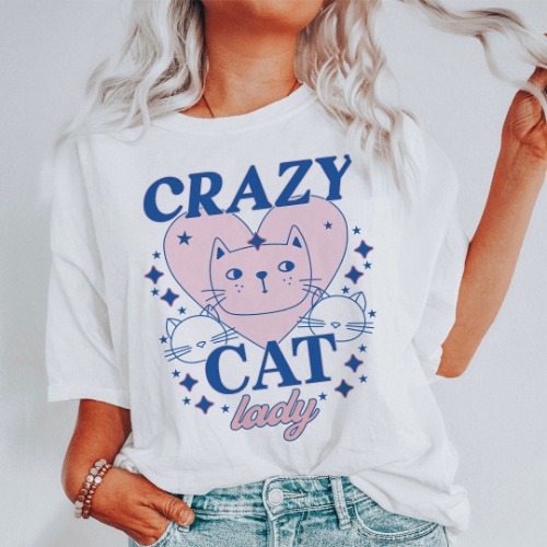 Crazy Cat Lady Tee - White / M