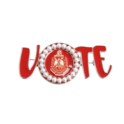 Brooch Delta Sigma Vote Sorority Pin for Women | .95 x 2.15 inches / Red and White / Rhodium