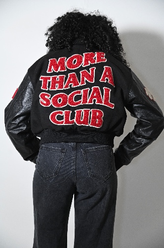 *PRE ORDER* Black Cropped More Than A Social Club Varsity Leather Jacket | S