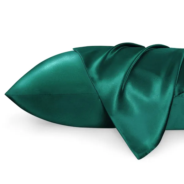 Bedsure Satin Pillowcase for Hair and Skin Queen - Dark Green Silk Pillowcase 2 Pack 20x30 inches - Satin Pillow Cases Set of 2 with Envelope Closure