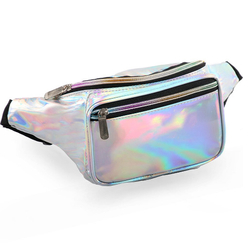 Holographic Fanny Pack for Women - Waist Fanny Pack with Adjustable Belt for Rave, Festival, Travel, Party … (Silver)