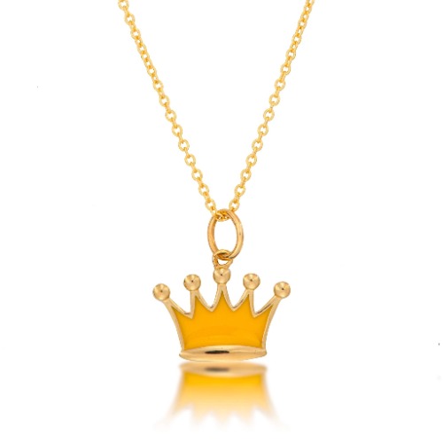 14K Gold Enamel Crown Necklace by Alexis Jae - 14K Yellow Gold