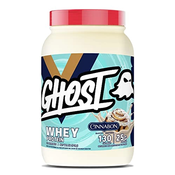 GHOST WHEY Protein Powder, Cinnabon - 2lb, 25g of Protein - Whey Protein Blend - ­Post Workout Fitness & Nutrition Shakes, Smoothies, Baking & Cooking - Soy & Gluten-Free