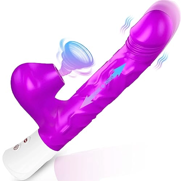 Thrusting Dildo Sucking Rabbit Vibrators for Women, G Spot Vibrator 10 Thrusting Vibrating and 3 Sucking Modes 3 in 1 Anal Vibrator Adult Sex Toys