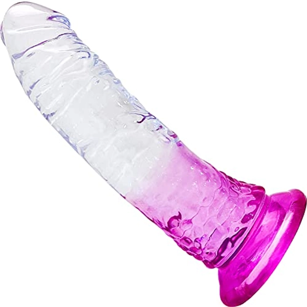 Realistic Clear Silicone 8.66" Purple Dildo with Strong Suction Cup for Women Hand Free Play Flexible Soft Penis Dong, Adult Sex G-spot Dildos Toys for Vaginal and Anal Stimulation